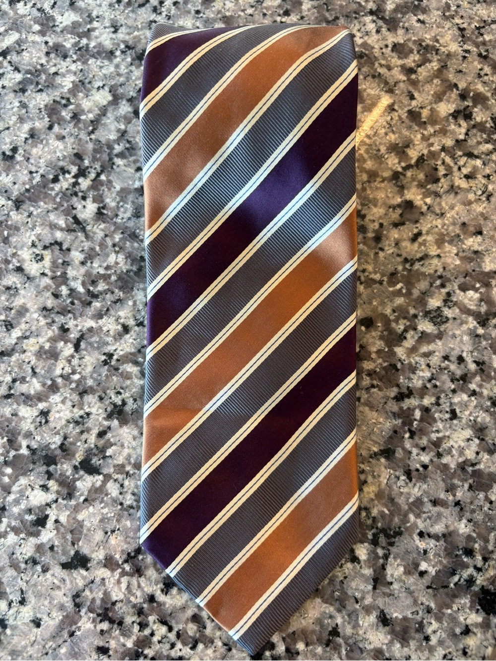 Brioni Tie Purple Copper Grey Stripe Silk Cotton Handmade in Italy